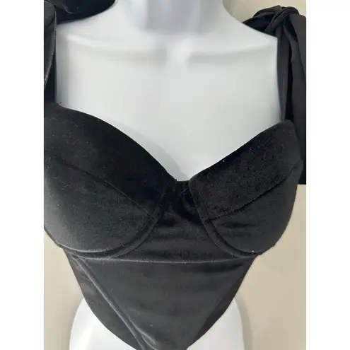 Petal + Pup Black Velvet Corset Top Sweetheart Tie Shoulder Women's Medium