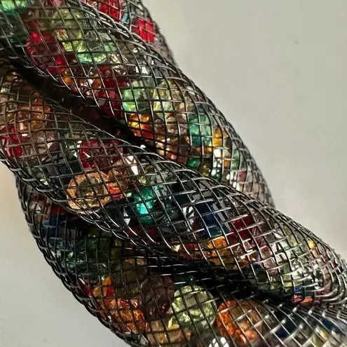 Black mesh crystal twisted collar statement necklace