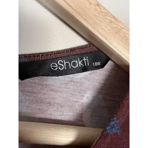 Eshakti Ruffle Puffin Print Cotton Jersey Smocked Waist Dress Size 18W Burgundy