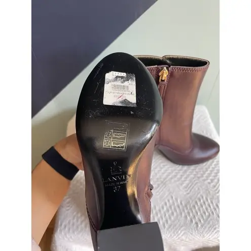 Lanvin NWOB Plum Leather Block Heel Ankle Boots Sz 37 Purple