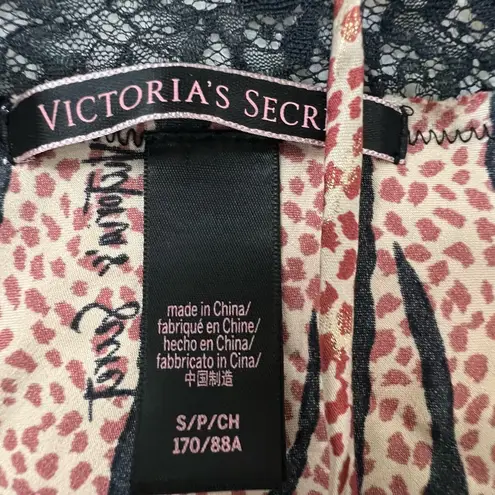 Victoria's Secret VICTORIA SECRET Lace Zebra Cheetah Gold Shimmer Pink Lace Tank Sz S