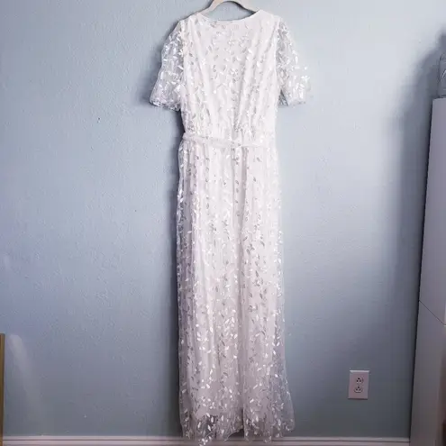 Baltic Born Marseille White Leaf Embossed Tulle Maxi Dress