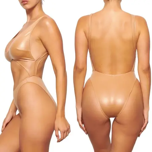 SKIMS Wet Jersey Cutout Bodysuit One Piece in Ochre Tan Women’s Size Small