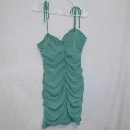 Blush Boutique  Green Tie Shoulder Sleeves Ruched Bodycon Mini Dress size large