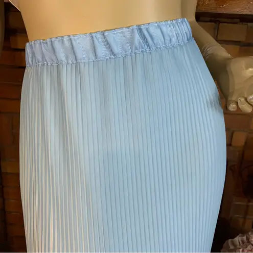 VINTAGE VICKI WAYNE BABY BLUE & WHITE ACCORDION PLEAT ELASTIC WAIST SKIRT (XL)