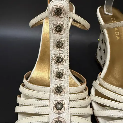 ESCADA Ivory White Leather Crystal Studded T