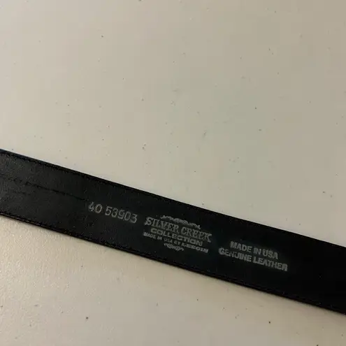 Silver Creek USA Made Floral Tooled Black Genuine Leather Silver Belt Size Large