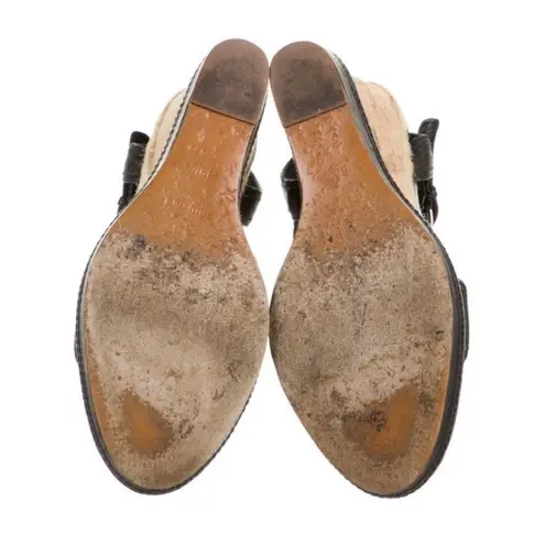 Miu Miu Leather Wedge Sandals Black Size 8.5