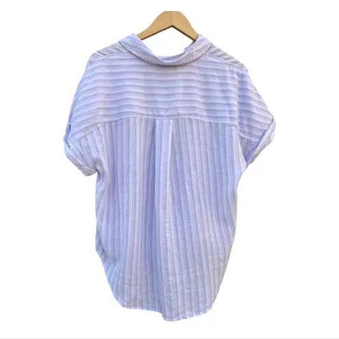 Lola River Women's Large Vintage Lavender Striped High Low Linen Blouse Purple Size XL