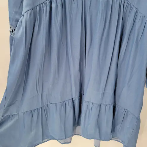 Amazon Boho Dress XL Blue Lace Crochet Trim Flowy Midi Casual Party Tiered Ruffle Rodeo