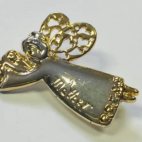 Mother Baby Angel "Mother" Pin Brooch Silver Gold Colors Wings with Hearts