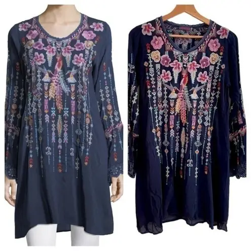 Johnny Was Lulu Heavily Embroidered Georgette Tunic Hummingbirds (oversized) NWT