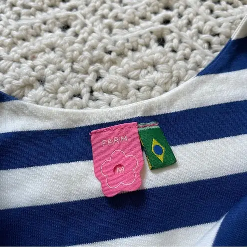 Farm Rio Brazil High Neck Striped Crop Tank Top Blue White (Medium)