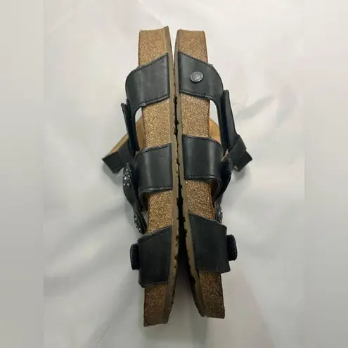 Haflinger Bio Alice Black Cork Leather Slip On Open Toe Sandal Women’s Size 10