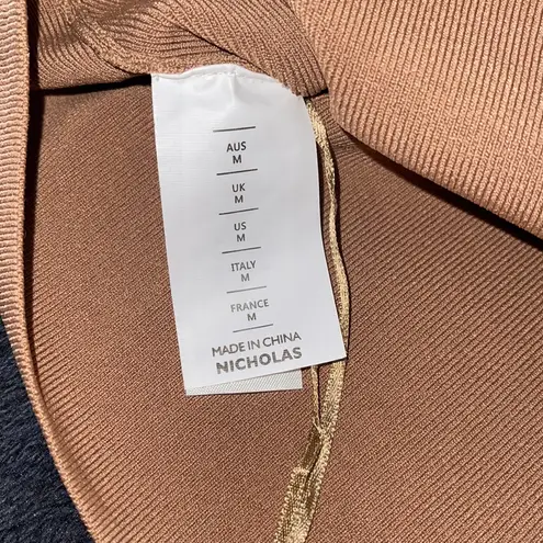 NICHOLAS Gael Cropped Crystal Long Sleeve Top in Nude Silver Size M