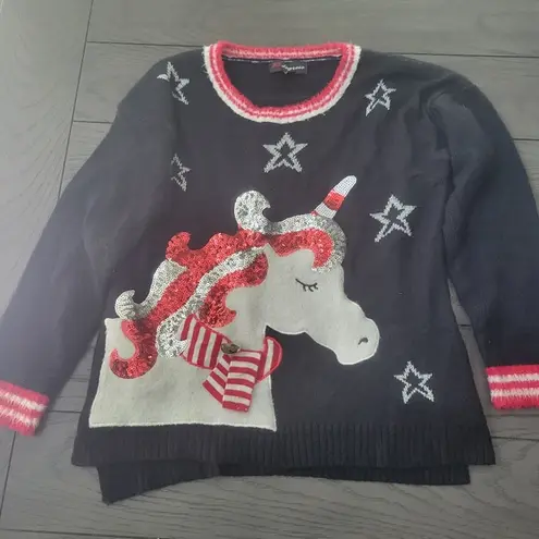 Christmas Sweater Unicorn sequins size L large ugly Christmas Sweater pa… Red
