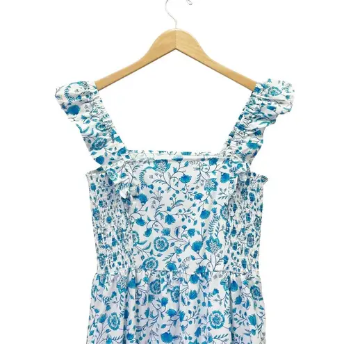 Draper James Cotton Poplin Ruffle Sleeve Sundress Blue White Paisley Size Small