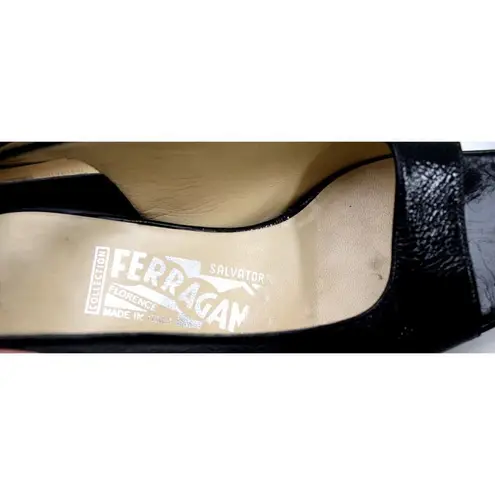 Salvatore Ferragamo Black Patent Leather Open Toe Sling Back Shoe Pump 6 B EUC