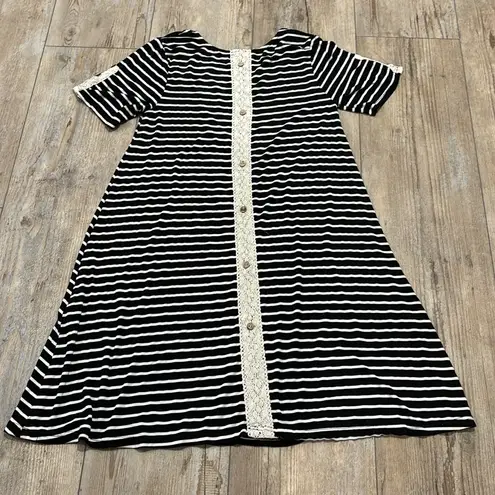 Exist Black and White Striped Dress Size Small Lace and Button Detail
