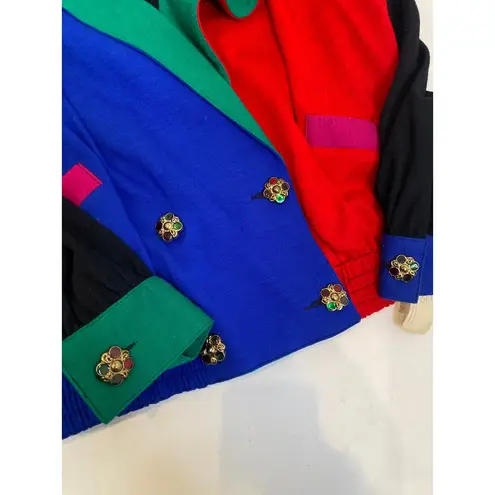 carole little Colorblock Lightweight Merino Wool Blazer Jeweled Buttons NWT Sz 4