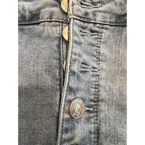 Seven7 Women's Size 10 Blue Denim Pencil Skirt Button Fly Fray Hem