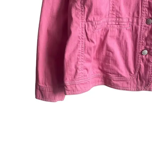 Denim & Co Women Jean Jacket L Pink Long Sleeve Feminine Denim Western Cowgirl
