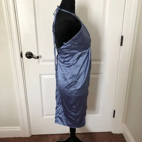 Cider Womens Blue Halter Wrap Dress Elegant Sleeveless Design With Tie Back