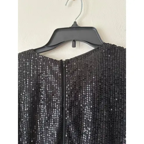 Womens Sparkling Sequin Jumpsuit V Neck Long Sleeve Evening Cocktail Party Sexy Black