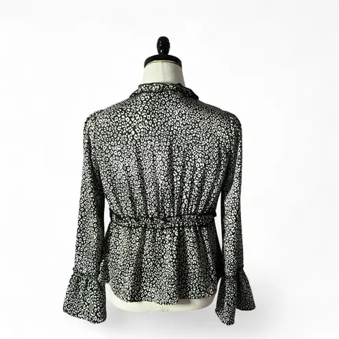 Loveriche Y2K Leopard Print Ruffle V Neck Bell Sleeve Blouse Women's Grunge