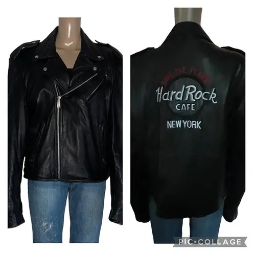 Hard Rock Cafe Save The Planet New York leather moto jacket