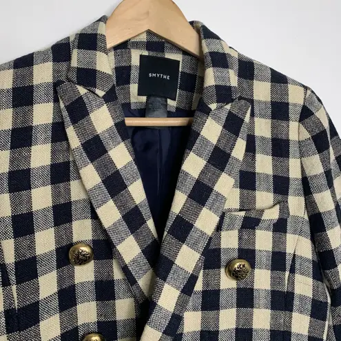 Smythe Women's Double Breasted Min Plaid Blazer Navy Check Size 6 Blue