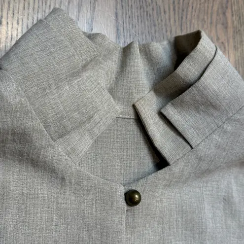 Fridaze Womens Beige Linen Mandarin Collar Button Up Tunic Top Tan Size M