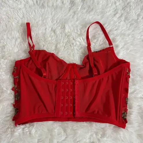 Amazon  Vibrant Red Floral Bralette Crop Top Size Small