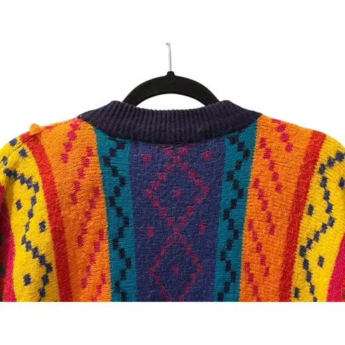 Vintage 80's Kitty Hawk By Vivian Wang Size Medium Wool Blend Colorful Sweater Blue