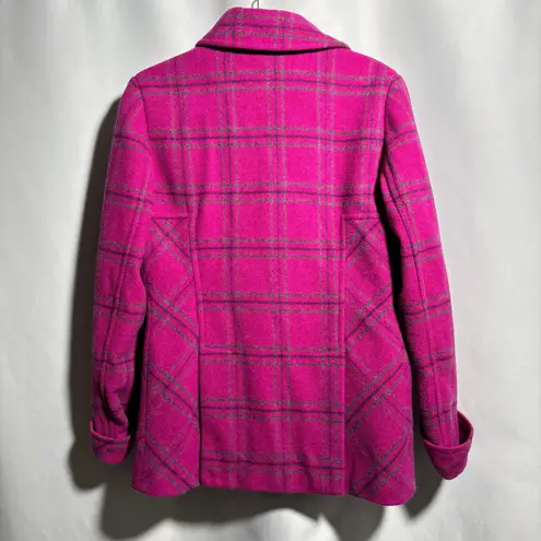 VTG Y2K Fuschia Double Breasted Plaid Peacoat Womens M Wool Blend Coat Moda Intl Pink Size M