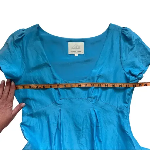 Madison Marcus Light Blue 100% Silk Style Mini Dress Poof Sleeve Large