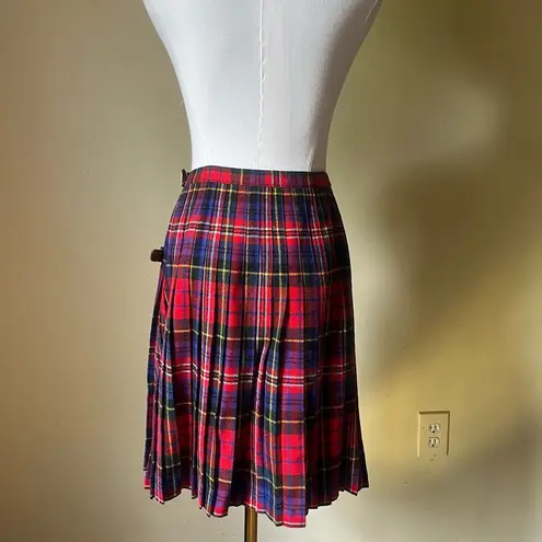 Vintage Wool Tartan Kilt Skirt Red Plaid Pleated Wrap Punk Grunge Academia Size XS