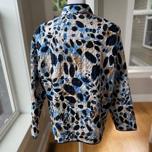 Alfred Dunner Navy Blue White Graphic Floral Quilted Jacket Lightweight Coat 14