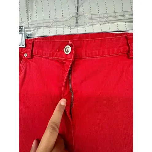 Ruby Rd  Sz 12 Red Denim Jeans 5-Pocket Mid-Rise Straight Leg Elastic Waist