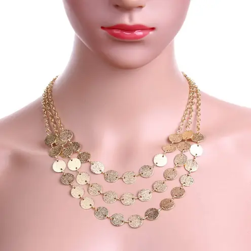 Statement Multi-Layer Gold Choker Necklace Round Charm - Sequins Gold Coin