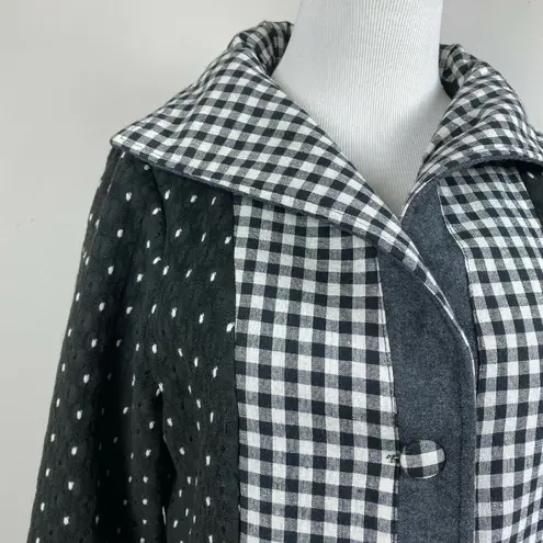 N By Nancy Skirted Coat Jacket M Black White Gingham Mixed Print Lightweight Size M