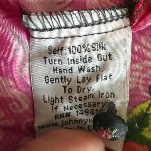 Johnny Was Bouquet Frame Parade Blouse Tunic Silk Pink Butterfly Floral Small