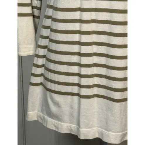 Gap Body White/Biege Striped 3/4 Sleeve 100% Cotton Tee, Medium Tan