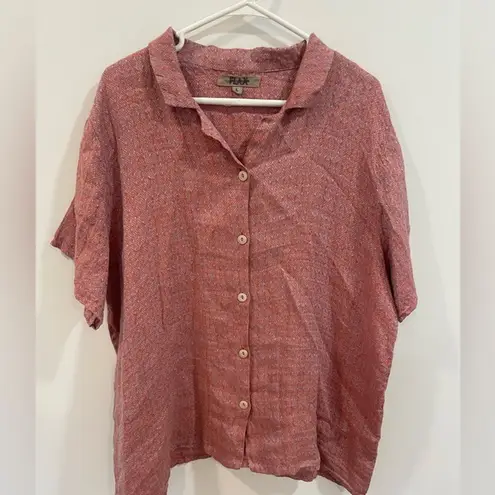 Flax Linen Red Short Sleeve Button up sz Large