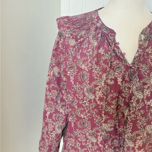 AVARA Boho Paisley Ruffle Blouse – Size Large Red