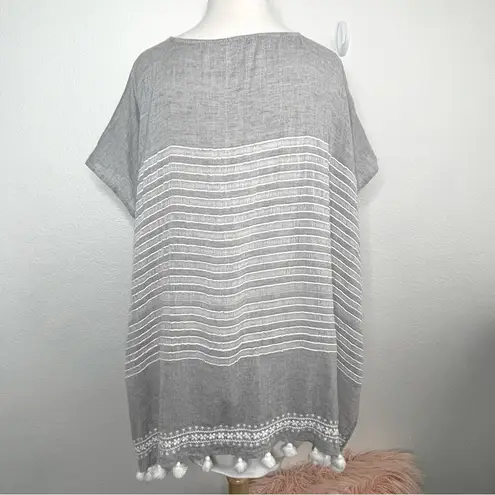 Swimsuit Cover Up Top Festival wear Grey stripe with tassels Size M