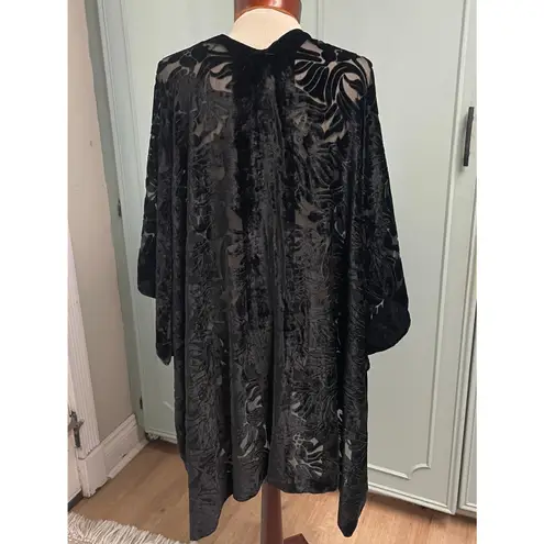 Black Velvet Burnout Kimono Duster Drape Front One Size Whimsigoth Dark Fairy