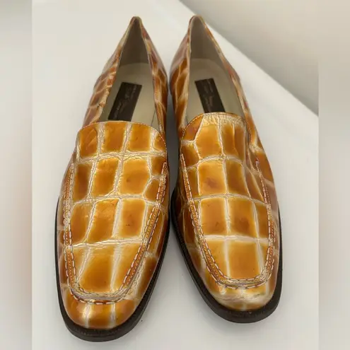 Sesto Meucci Croc Embossed Gold Tan Loafers Size 7.5