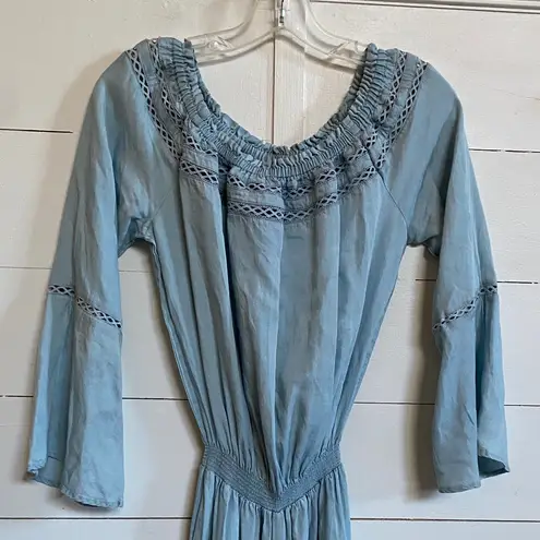 Walter Baker Milan Light Chambray Jumpsuit Off The Shoulder Wide Leg Crochet -S