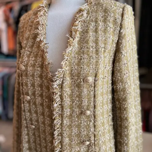 Elie Tahari Metallic Gold Tweed Long Coat Size Small NWT